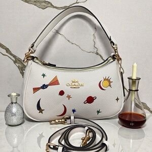 Coach White Cosmic Appliqué Leather Shoulder Bag
